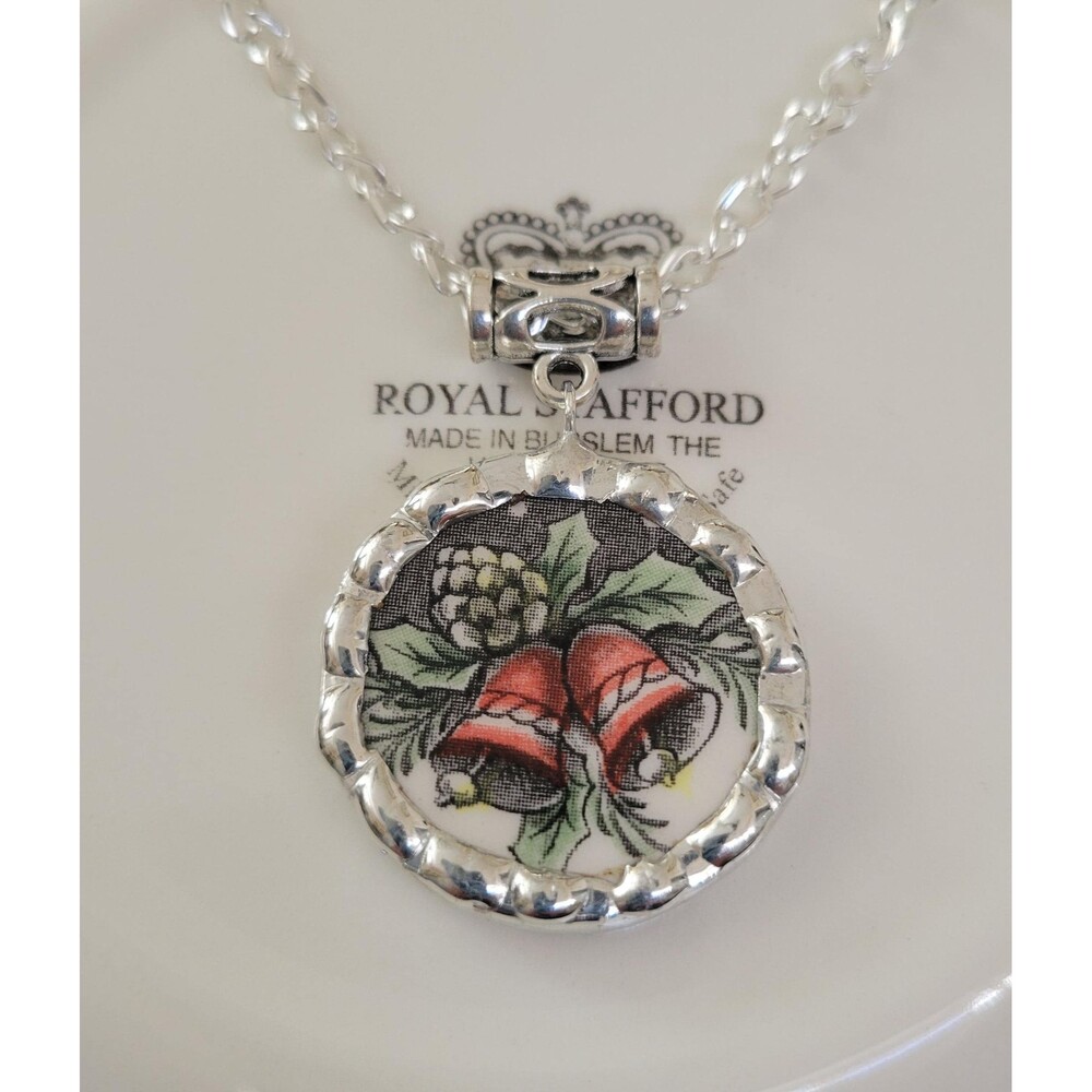 Royal Staffordshire Christmas Broken China Necklace Festive Bells Holiday